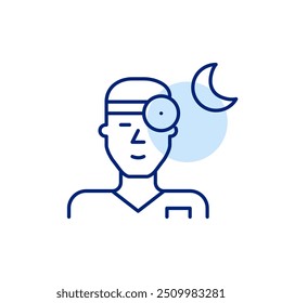 Male doctor with crescent moon. Medical night shift. Around the clock healthcare. Pixel perfect, editable stroke icon