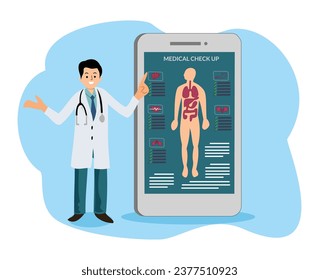 male doctor doing medical check up online and medical consultation with smartphone