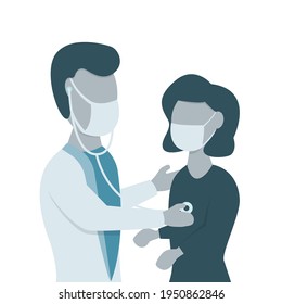 Male doctor examines the patient with a stethoscope