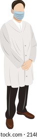 Male doctor with face mask flat vector illustration. Vector art for design and spread awareness about covid-19 pandemic