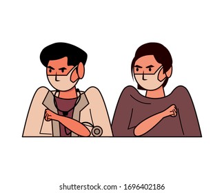 male doctor with female patient characters vector illustration design