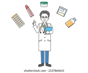 Male doctor. health care worker. An illustration.