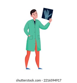 Male Doctor Holding Xray Picture Flat Vector Illustration