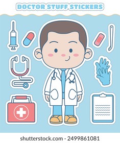 male doctor and hospital stuff vector mascot cartoon illustration medicine healthcare icon isolated