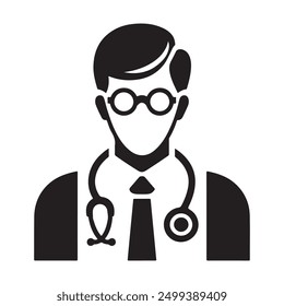 Male Doctor Icon with Stethoscope. Man Nurse logo, medical and health care hospital patient examination vector illustration