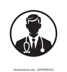Male Doctor Icon with Stethoscope. Man Nurse logo, medical and health care hospital patient examination vector illustration