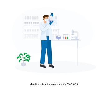 a male doctor is in the laboratory and is experimenting to make an anti-corona virus
flat design, vector illustration