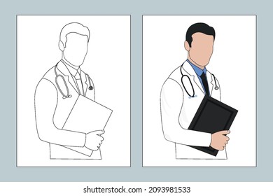 Male doctor line art illustration. Medical doctor coloring page vector. Male doctor flat design. Male nurse line art. Doctor coloring page line art. Stethoscope vector. Coloring page SVG cut file. svg