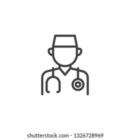 Male doctor line icon. linear style sign for mobile concept and web design. Doctor profile with medical stethoscope outline vector icon. Faceless people avatar symbol, logo illustration. Pixel perfect