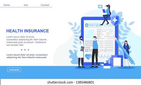 Male Doctor Man Patient Card Woman with Pen Sign Health Insurance Contract Vector Illustration. Medical Treatment Family Healthcare Emergency Hospital Help Pharmacy Medicine Support