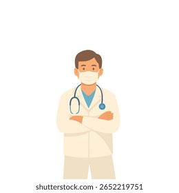 Médico Macho em Máscara Médica com Estetoscópio. Ilustração de vetor