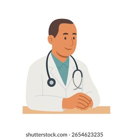 Male Doctor in Medical Mask with Stethoscope. Vector Illustration
