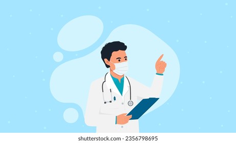 Male doctor medically fit with sthetoscope and face mask. Vector illustration