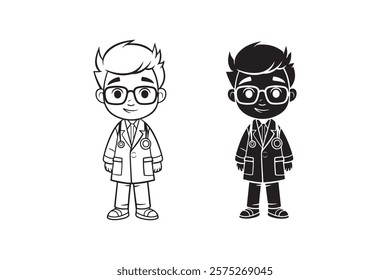 male doctor in outline and silhouette style