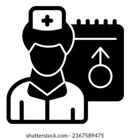 Male doctor and schedule solid icon, World cancer day concept, Doctor Appointment sign on white background, male nurse with calendar icon in glyph style for mobile and web. Vector graphics