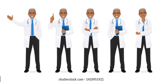 Male doctor set in different poses isolated vector illustartion