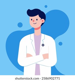 Male doctor smiling with happy face. Flat vector style characters, Healthcare illustrations.
