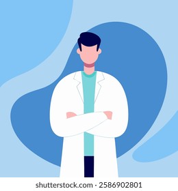 Male doctor smiling with happy face. Flat vector style characters, Healthcare illustrations.

