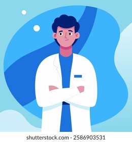 Male doctor smiling with happy face. Flat vector style characters, Healthcare illustrations.
