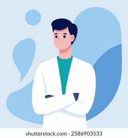 Male doctor smiling with happy face. Flat vector style characters, Healthcare illustrations.
