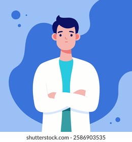 Male doctor smiling with happy face. Flat vector style characters, Healthcare illustrations.
