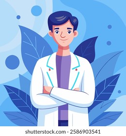 Male doctor smiling with happy face. Flat vector style characters, Healthcare illustrations.
