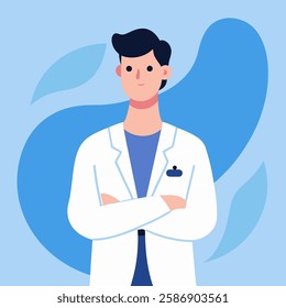 Male doctor smiling with happy face. Flat vector style characters, Healthcare illustrations.
