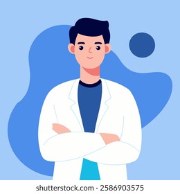 Male doctor smiling with happy face. Flat vector style characters, Healthcare illustrations.
