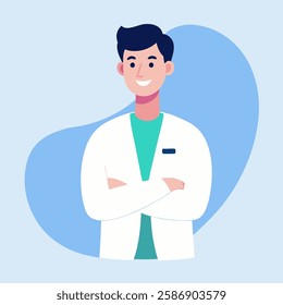 Male doctor smiling with happy face. Flat vector style characters, Healthcare illustrations.
