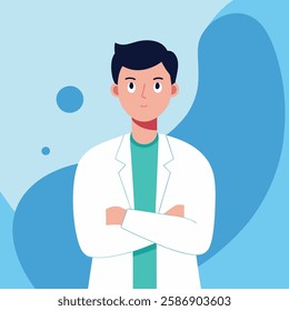 Male doctor smiling with happy face. Flat vector style characters, Healthcare illustrations.
