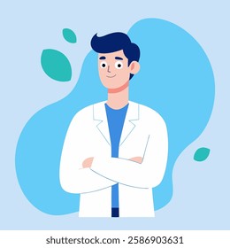 Male doctor smiling with happy face. Flat vector style characters, Healthcare illustrations.
