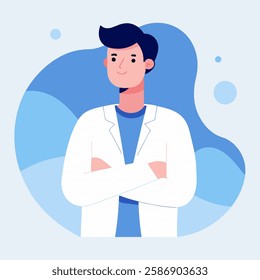 Male doctor smiling with happy face. Flat vector style characters, Healthcare illustrations.
