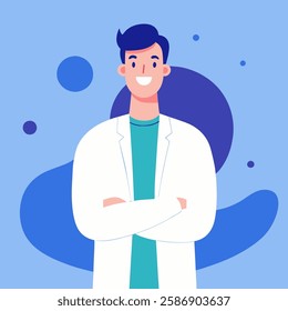 Male doctor smiling with happy face. Flat vector style characters, Healthcare illustrations.
