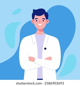 Male doctor smiling with happy face. Flat vector style characters, Healthcare illustrations.
