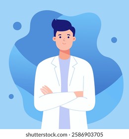 Male doctor smiling with happy face. Flat vector style characters, Healthcare illustrations.
