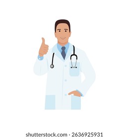 A male doctor smiling and standing with their right hand raised, as if to say 'Everything is okay, everysing is fine.' 