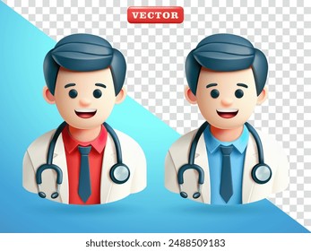 Male doctor with stethoscope around his neck, 3d vector. Suitable for health, business and design elements