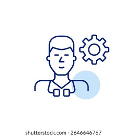 Male doctor with stethoscope. Doctor profile settings, medical system configuration, healthcare administration, diagnostic process control, treatment management tools. Pixel perfect, editable stroke v