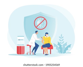 male doctor with syringe makes vaccinations, Health vaccination doctor, immunization in clinic vector illustrator.