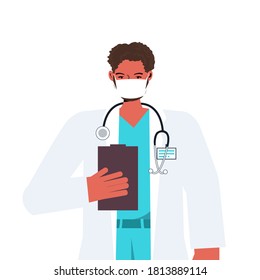 male doctor in uniform wearing mask to prevent coronavirus pandemic labor day celebration concept portrait vector illustration