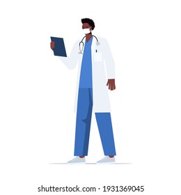 male doctor in uniform wearing mask to prevent coronavirus pandemic labor day celebration concept full length isolated vector illustration