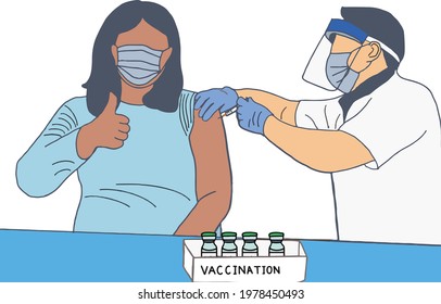 Male doctor vaccinated adult women with the covid-19 vaccine. During the COVID-19 pandemic, vaccination continues to be critically important.