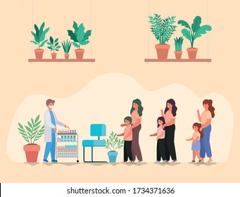 male doctor vaccinating kids and mothers design of Medical care health and emergency theme Vector illustration