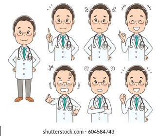 Male doctor with various expressions