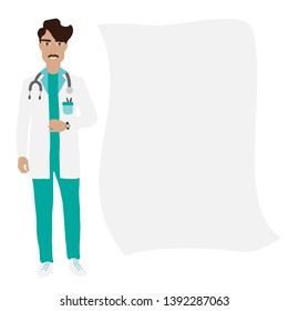 Male doctor vector illustration isolated on white. Man doctor and recipe list. Doctor giving advise vector.