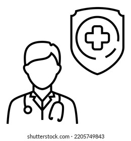 Male Doctor wear stethoscope talking consultation icon design. Guard Protection cross inside symbol vector illustration.