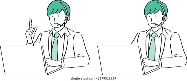 A male doctor wearing an intercom operating a PC