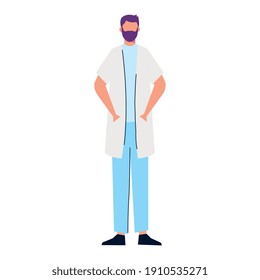 male doctor wearing medical mask standing character vector illustration design