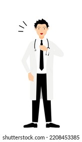 Male doctor in white coat clapping his chest, pose of safety and trust