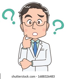 A male doctor in a white coat.He have doubts.
